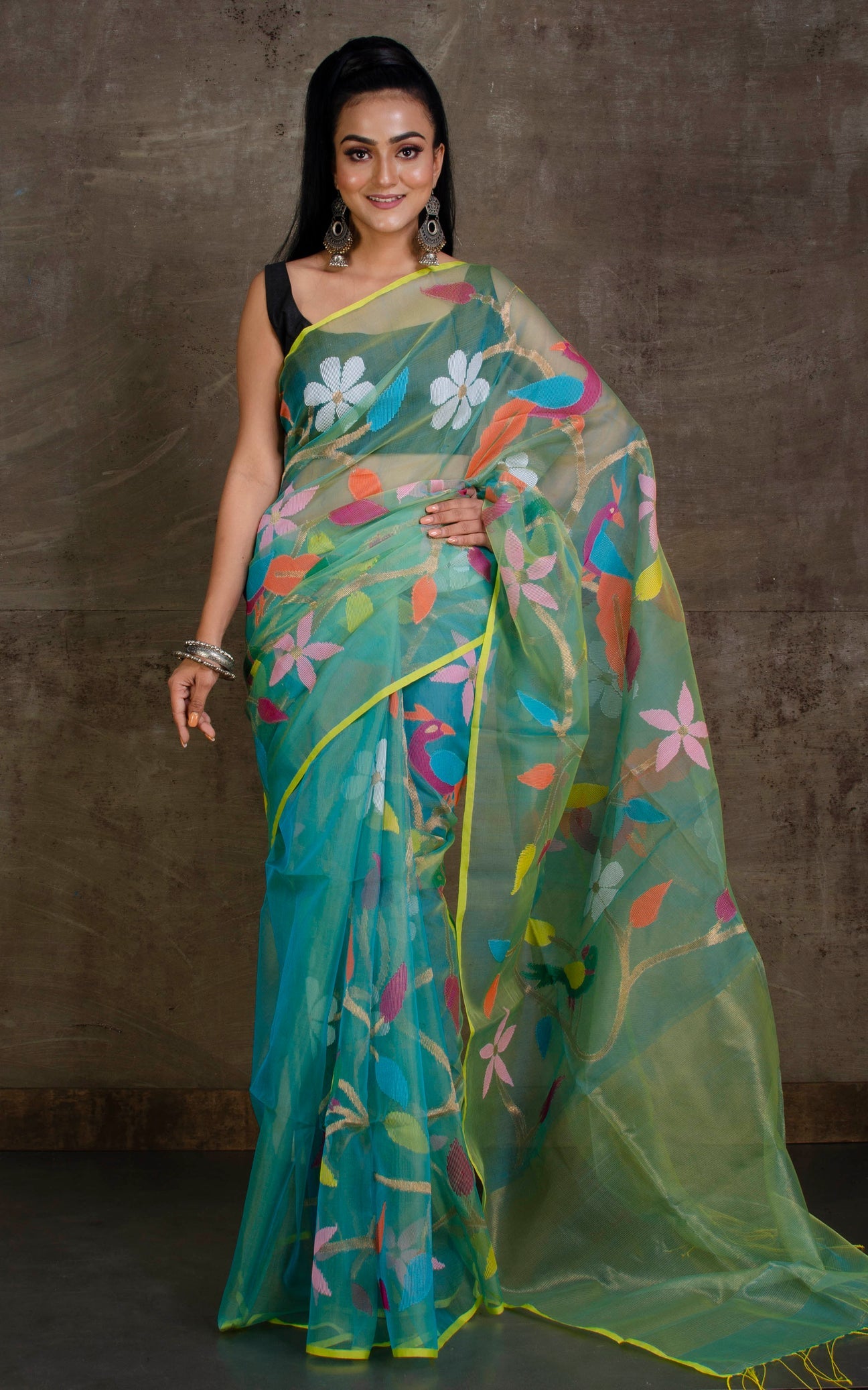 Papri – Resham Silk Floral Weaving Saree with Bird Detailing | Versatile Party to Presentation Wear