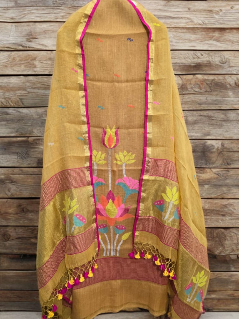 Mool- Pure Linen Hand Weaving| Tissue Palla Paithani Jamdani Suit