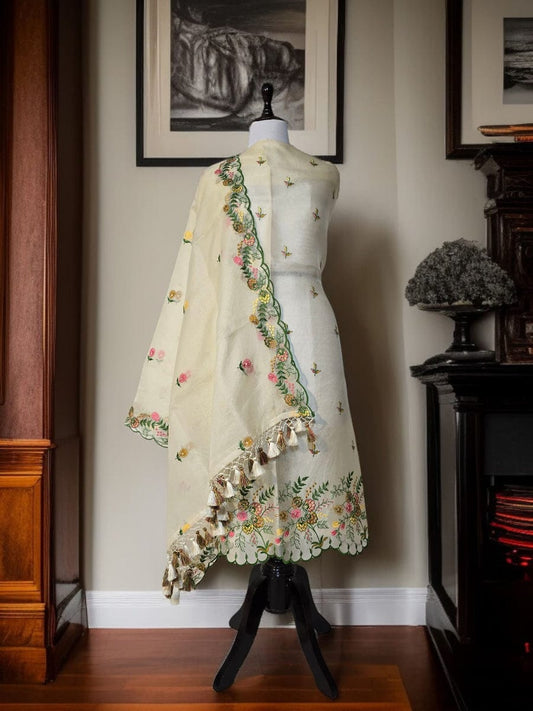 Banarasi Unstitched Salwar Kameez with Dupatta – Premium Organza Silk Embroidery Suit Set