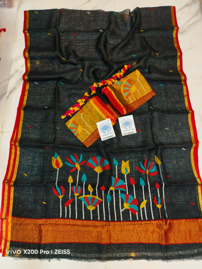 Pichwai Tissue Linen Jamdani Suit with Zari Palla & Floral Zari Dupatta