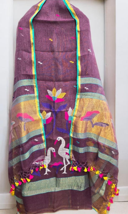 Kora Jayshree Pure Linen Hand Weaving Jamdani Kurti Set 🌼