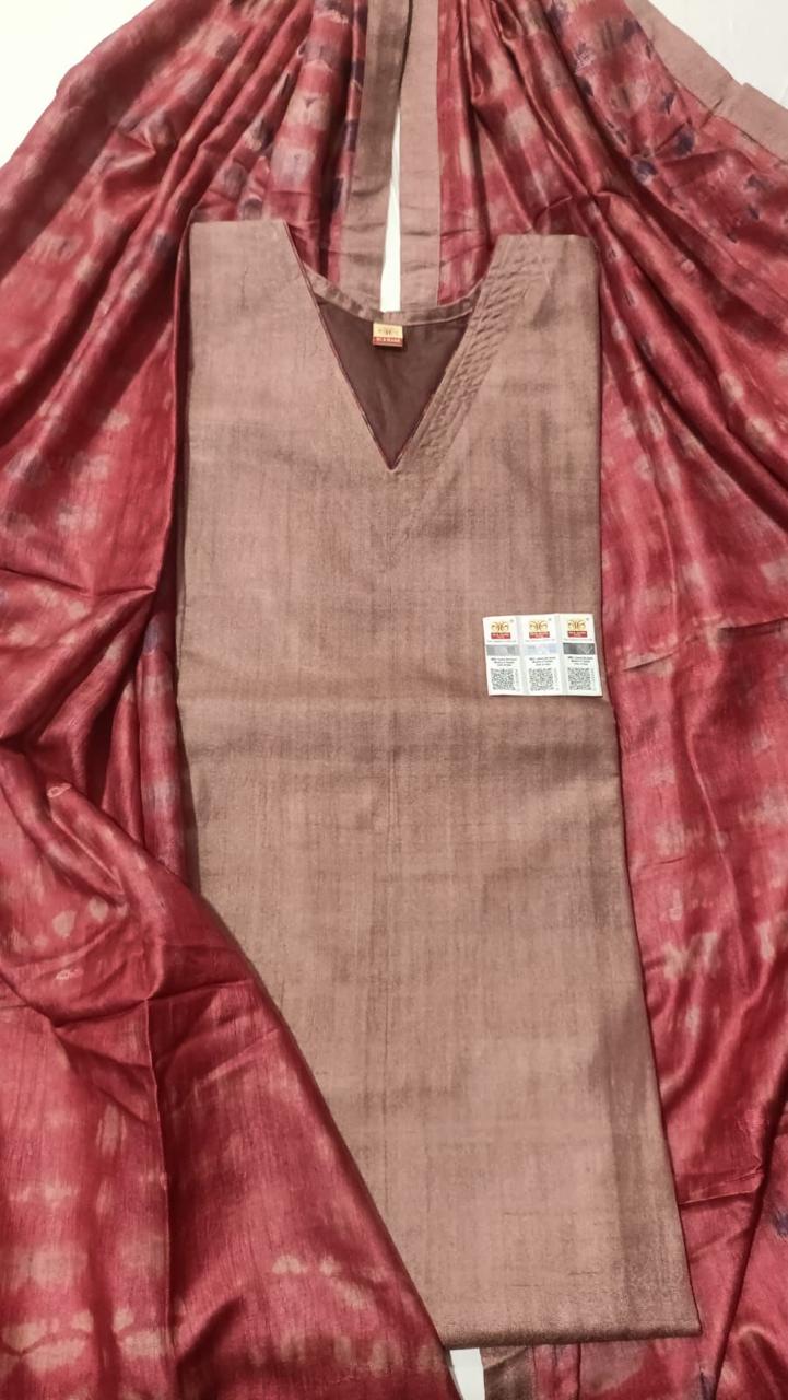 Pure Tussar Silk Handwoven Dress Material Set | Semi-Stitched Kurta with Handwoven Tussar Dupatta
