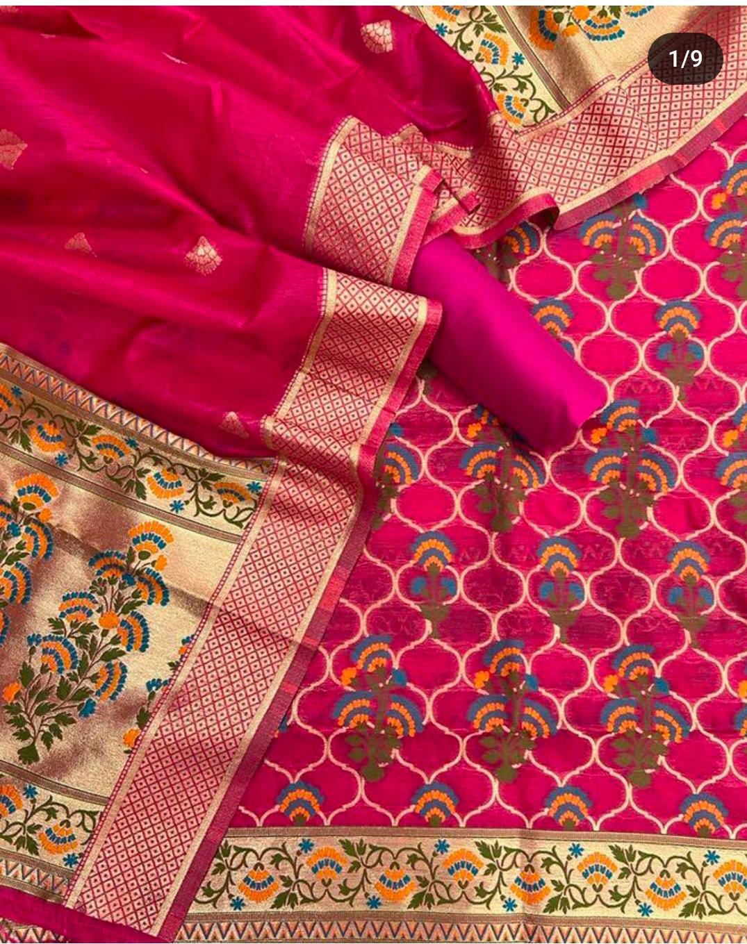 𝓖𝓾𝓵𝓲𝓼𝓽𝓪𝓷- Zari Jacquard Floral Weaved Benarasi Meenakari 3-Piece Suit