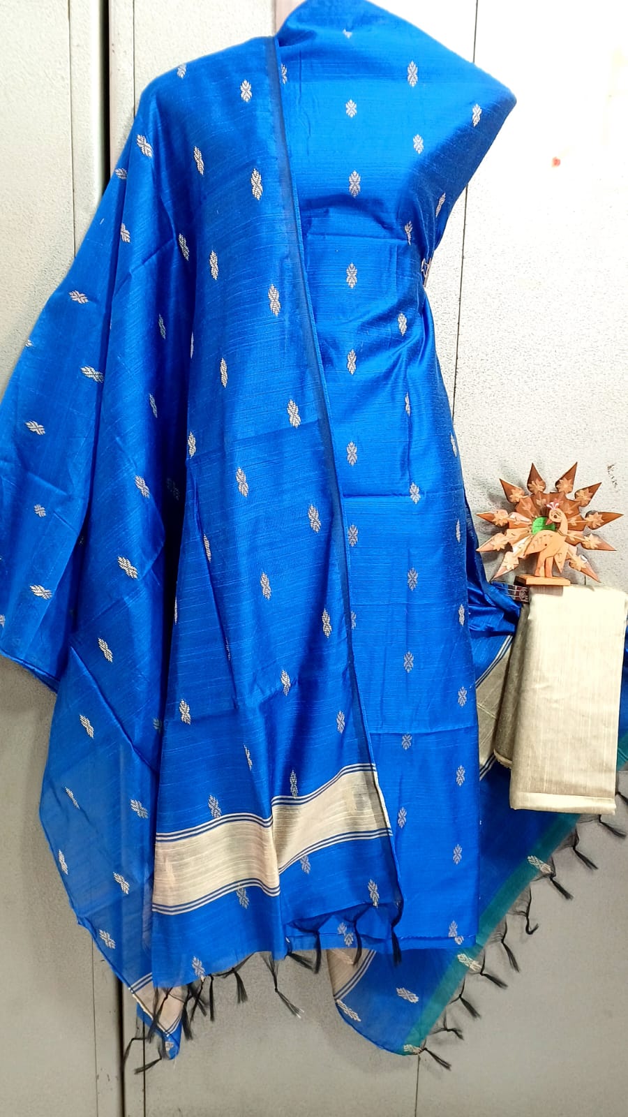 Semi Raw Silk Buta Design Unstitched Dress Material Set