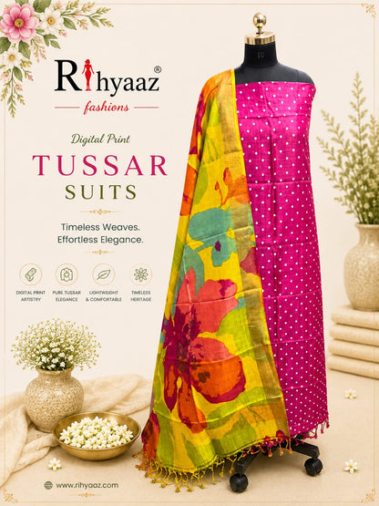 Mahi – Zari Tussar 4 Ply Digital Print Suit Set | Rihyaaz