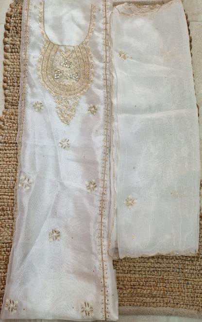 Designer Organza Kurta with All Over Heavy Aari Work & Hand Aari Cutwork Dupatta