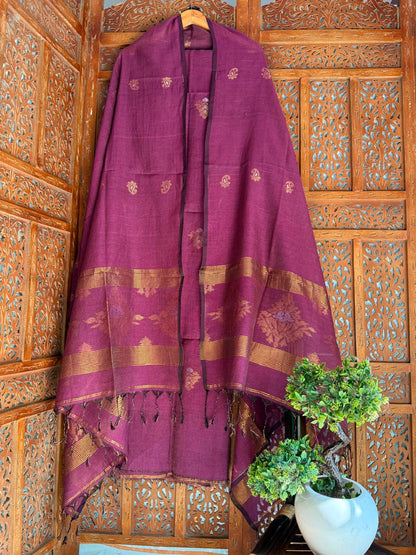 Jarau – Organic Linen High-Quality Needle Jari Meenakari Jamdani Suit (2-Piece Set)