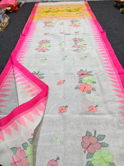 Exclusive handloom Manipuri saree with intricate all-over work, 13–14 haat long length and running blouse piece by Rihyaaz.