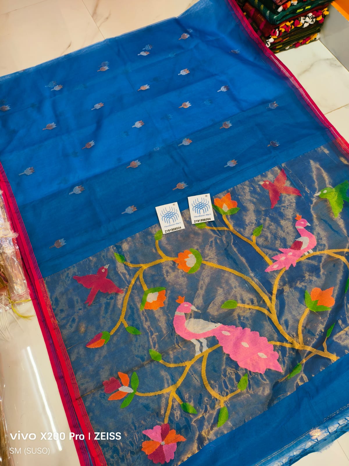 Sakhi zari lotus weaved muslin saree with paithani anchal