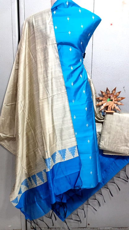 Semi Raw Silk Buta Design Unstitched Dress Material Set