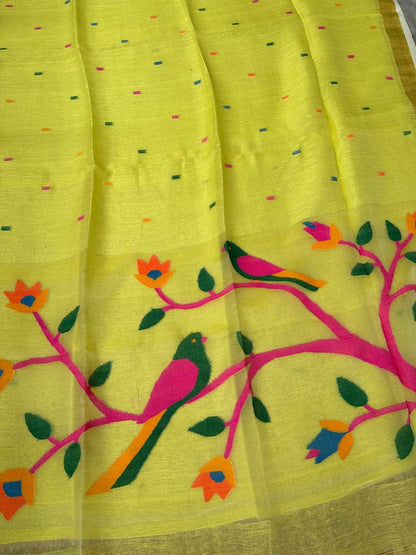 Linen Handwoven Silk Anchal Paithani Saree | Traditional Handloom Saree | Rihyaaz