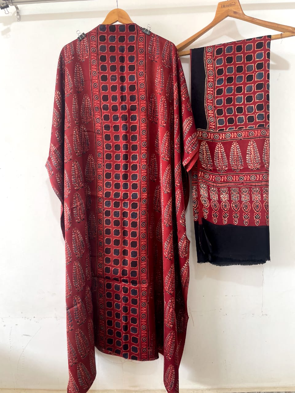 Coral- Modal Silk Handblock Ajrakh Suits in Red Shade – Elegance That Speaks Tradition