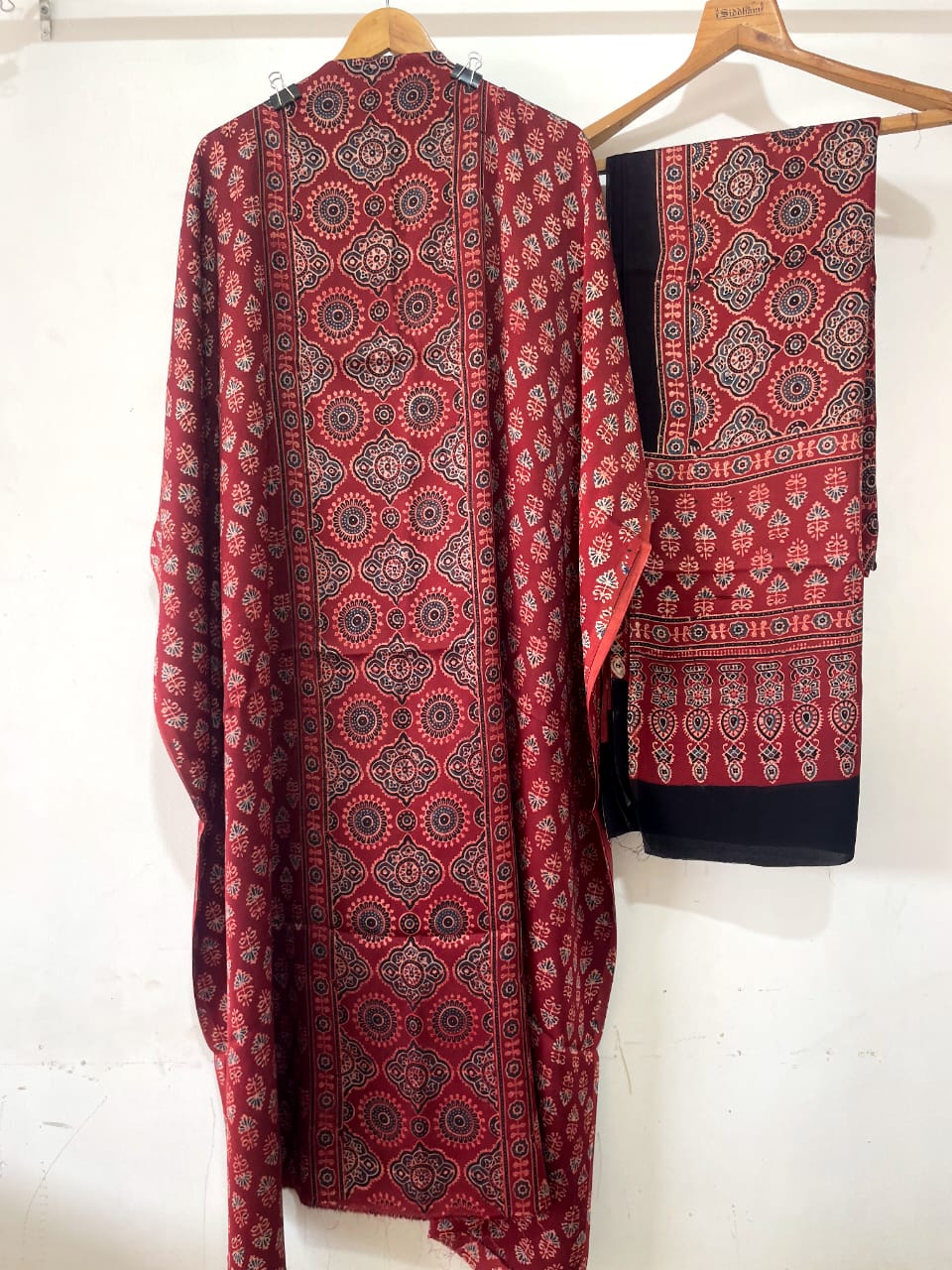 Coral- Modal Silk Handblock Ajrakh Suits in Red Shade – Elegance That Speaks Tradition