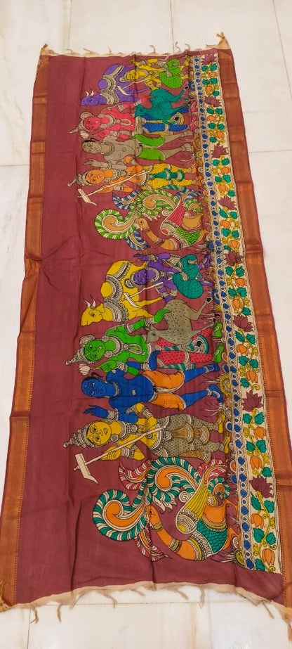 Mangalgiri Silk Dupattas – Hand-Drawn & Hand-Painted Art | Multicolour Premium Collection