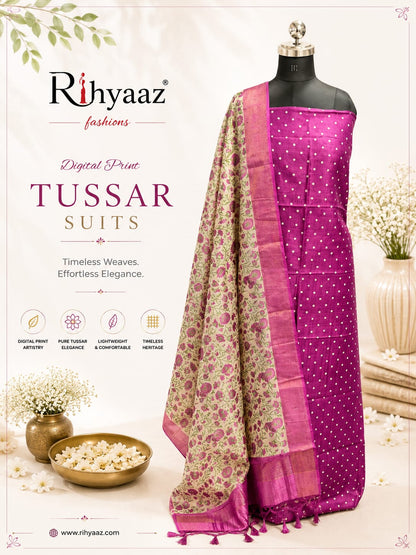 Mahi – Zari Tussar 4 Ply Digital Print Suit Set | Rihyaaz