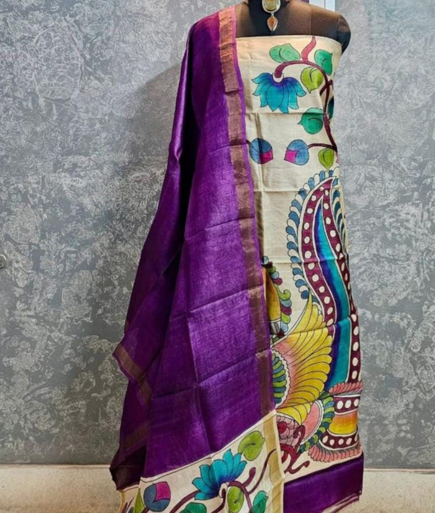 Tuli - Tussar Hand-Painted Kalamkari Suit Set | Pure Tussar Silk | Artisan Crafted