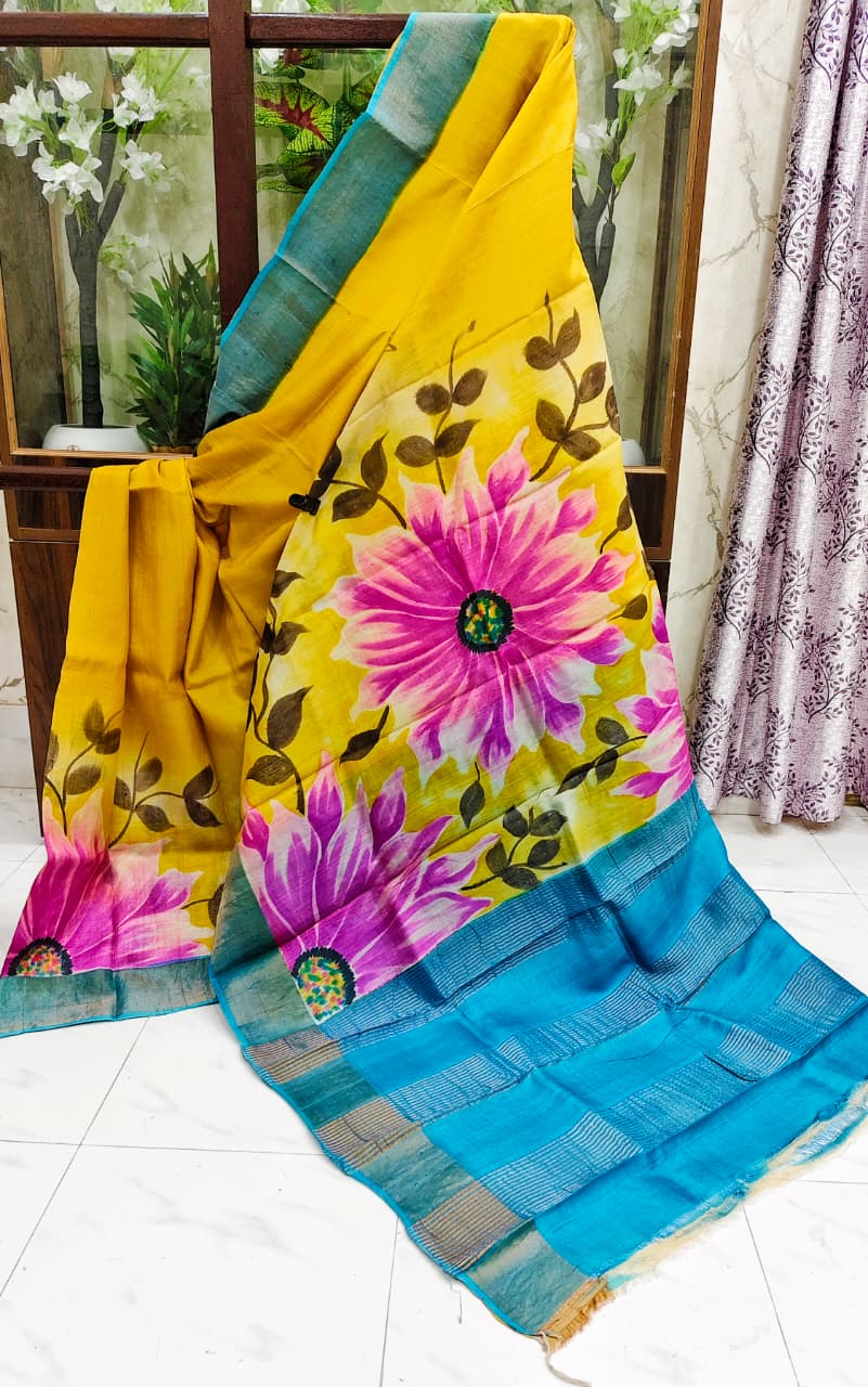 Sparsh – Hand-Painted Bishnupuri Tussar Saree with Zari Border