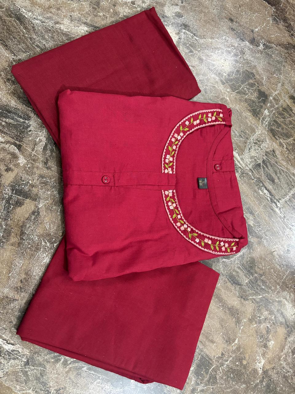 Kaavya – Elegant Flair Straight Kurta Set | Cotton Pant & Malmal Dupatta | Premium Embroidered Suit Set