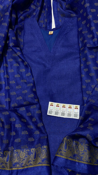 Pure Tussar Silk Handwoven Dress Material Set | Semi-Stitched Kurta with Handwoven Tussar Dupatta