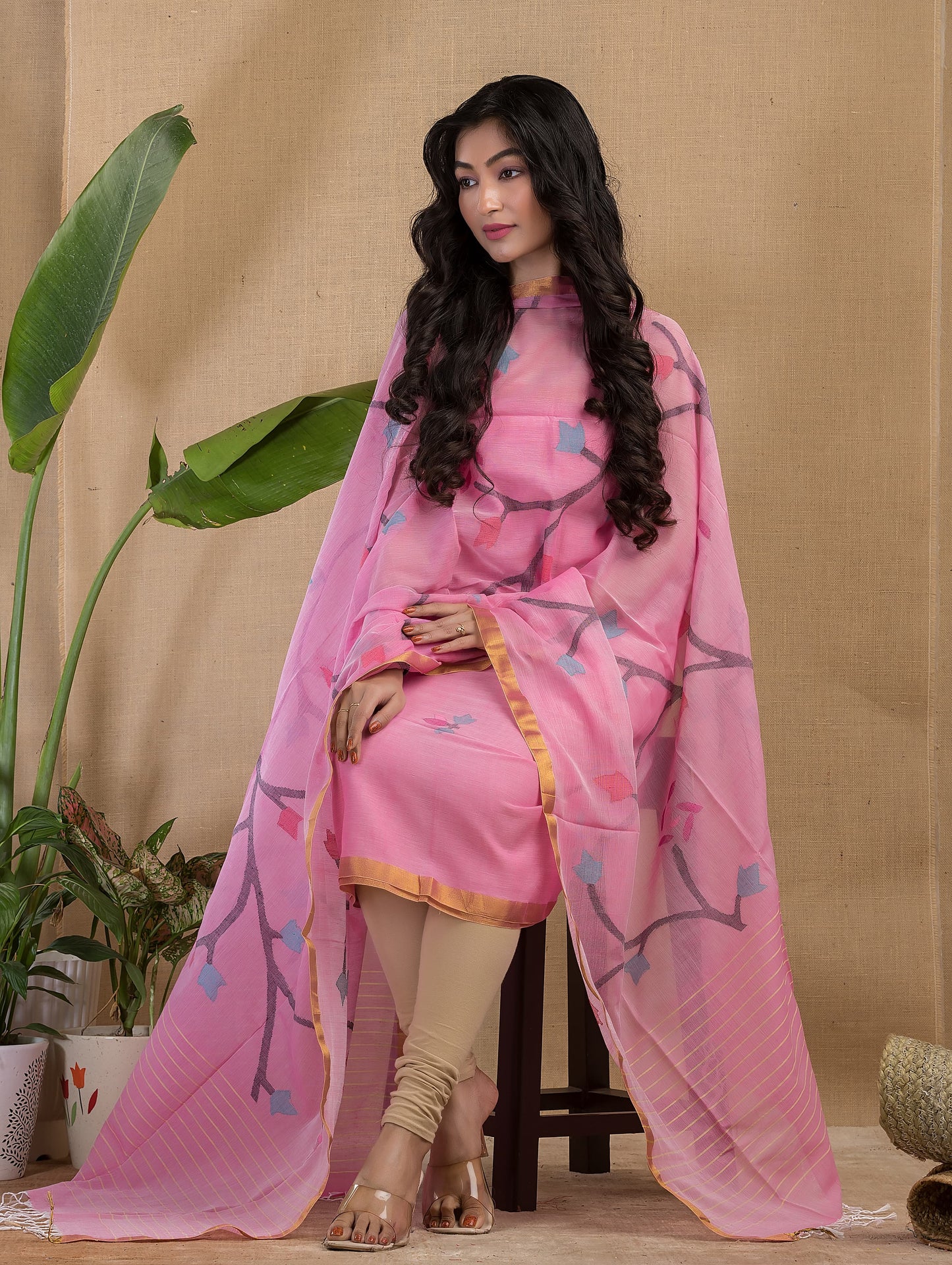Sukumari – 120 Count Mul Cotton All-Over Weaved Dupatta Suits
