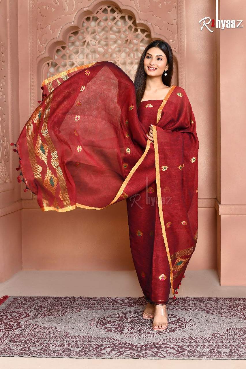 Zaveri- Linen by linen meenakari benarasi 2pc suits