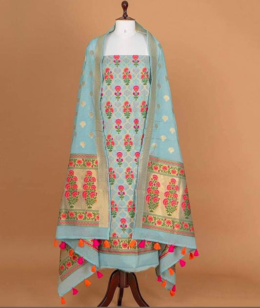 𝓖𝓾𝓵𝓲𝓼𝓽𝓪𝓷- Zari Jacquard Floral Weaved Benarasi Meenakari 3-Piece Suit