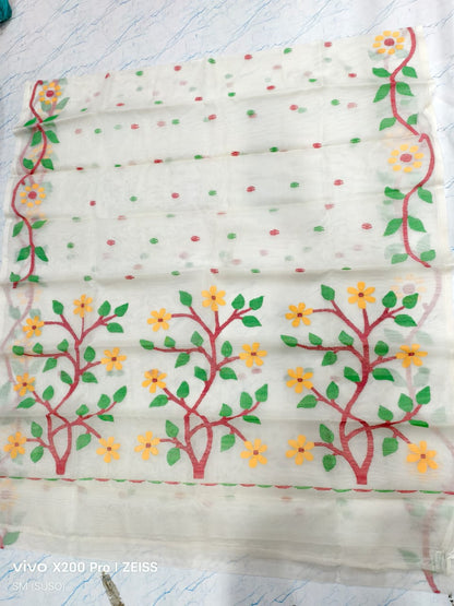 Hashnuhana Pure Muslin Handwoven Jamdani Saree by Rihyaaz, Silk Mark Certified premium handcrafted saree with intricate traditional Jamdani weaving, luxury ethnic wear for weddings and festive occasions