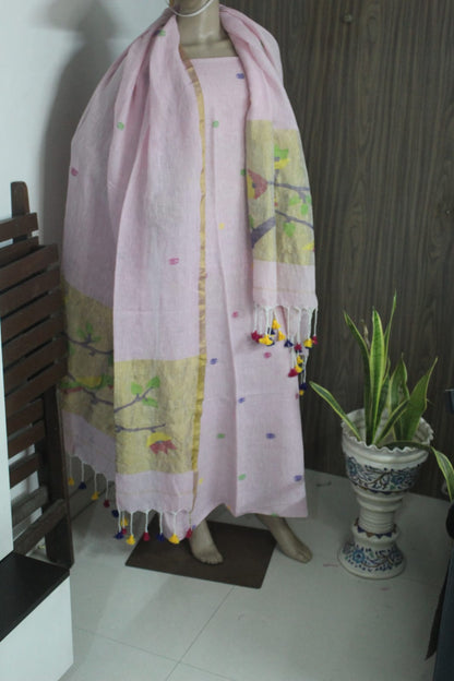 Gunjan – Pure Linen Broad Tissue Palla Needle Jamdani Suit