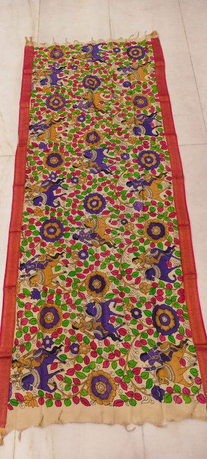 Mangalgiri Silk Dupattas – Hand-Drawn & Hand-Painted Art | Multicolour Premium Collection
