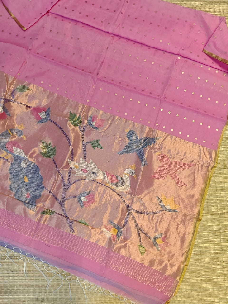 Goonj brass sequin embedded resham paithani saree