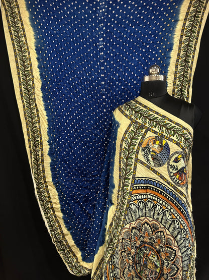 Pure Modal Silk Bandhani Saree – Kalamkari x Bandhani Fusion | Natural Block Prints