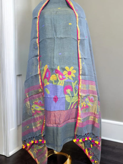 Gardenia - Pure Jayashree Linen Suit Set | Handwoven Zari & Paithani Design | Rihyaaz