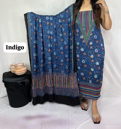 Pure Modal Silk Ajrakh Hand Block Printed Suit | Natural Dye | Premium Handcrafted Set