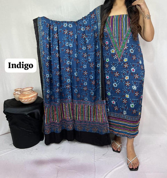 Pure Modal Silk Ajrakh Hand Block Printed Suit | Natural Dye | Premium Handcrafted Set