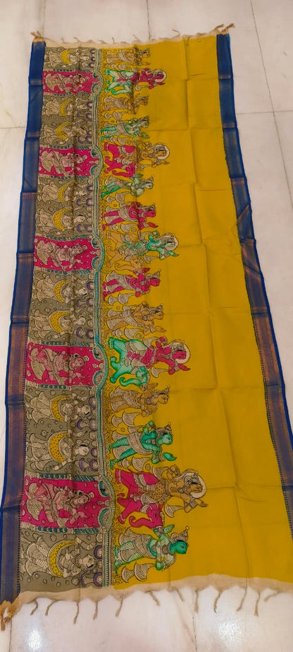 Mangalgiri Silk Dupattas – Hand-Drawn & Hand-Painted Art | Multicolour Premium Collection