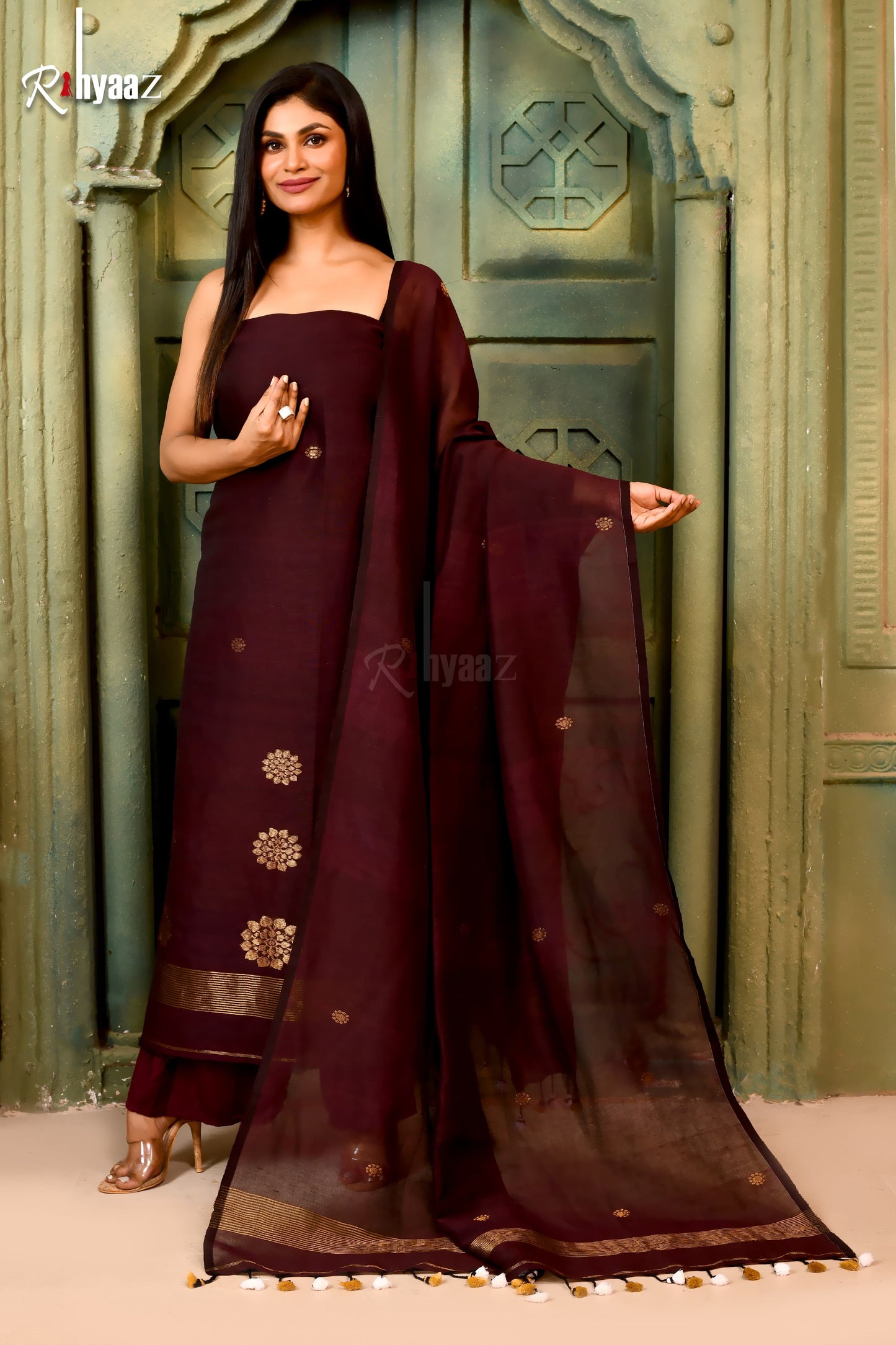 Mandala – Pure Silk Linen Zari Mandala Weaved Jamdani Suits