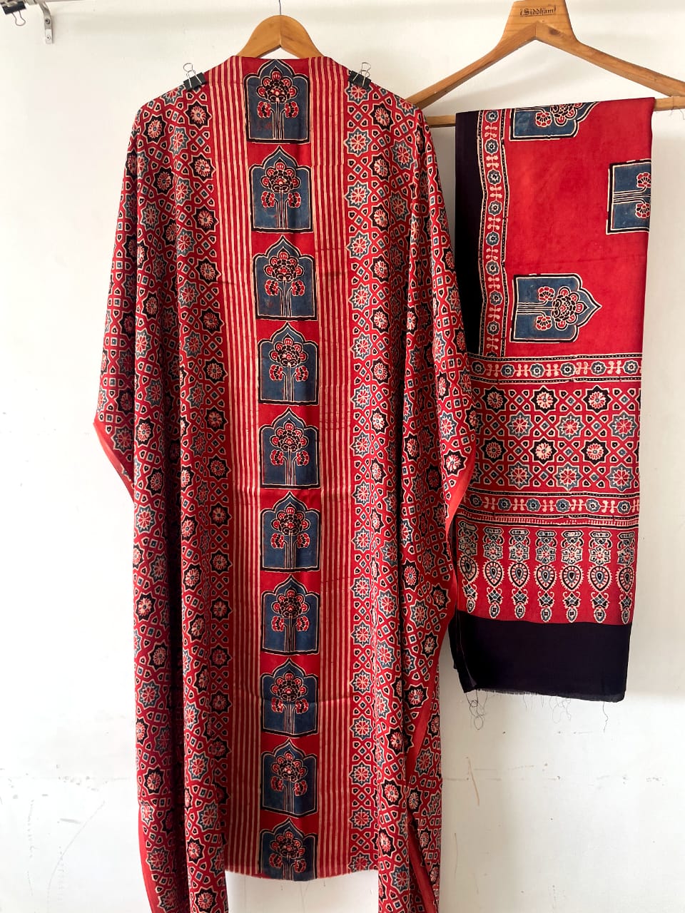 Coral- Modal Silk Handblock Ajrakh Suits in Red Shade – Elegance That Speaks Tradition
