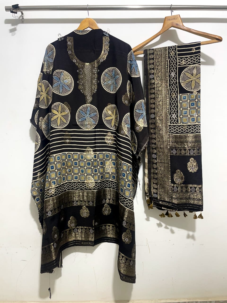 Naaz – Banarasi Pita Zari Handwoven Ajrakh Dola Silk 2-Piece Set