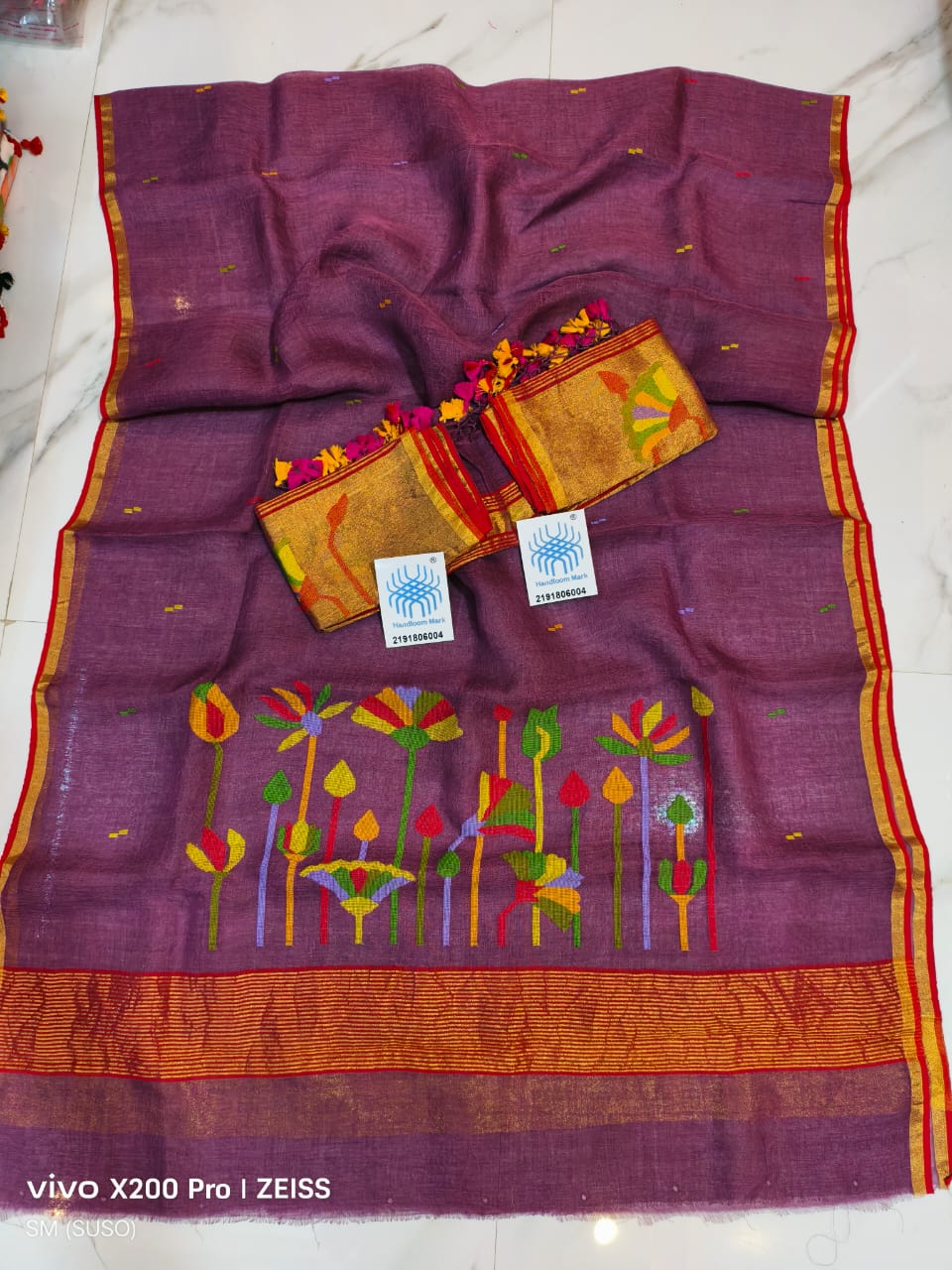 Premium Pichwai Tissue Linen Jamdani Suit with Zari Palla & Floral Zari Dupatta