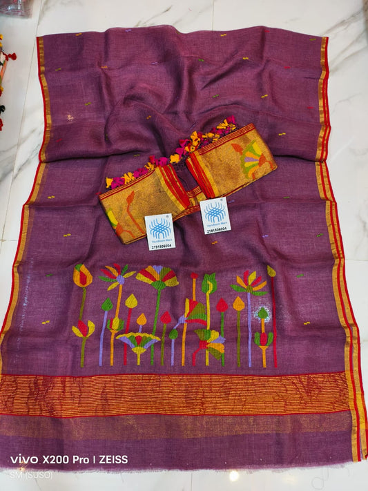 Premium Pichwai Tissue Linen Jamdani Suit with Zari Palla & Floral Zari Dupatta