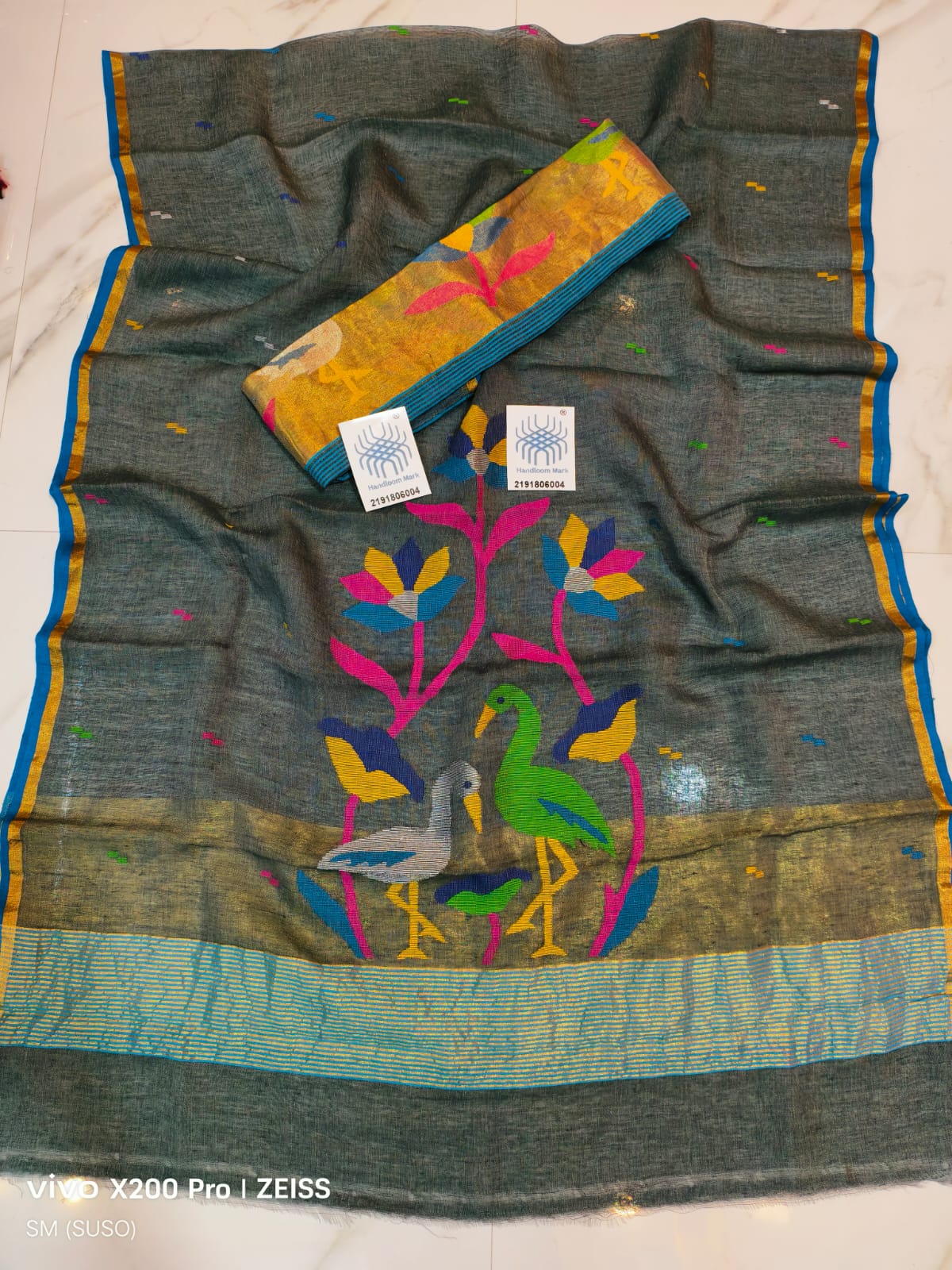 🌸 Saras – Premium Linen by Linen Jamdani Suits with Tissue Palla Dupatta