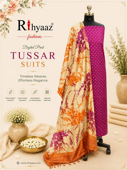 Mahi – Zari Tussar 4 Ply Digital Print Suit Set | Rihyaaz