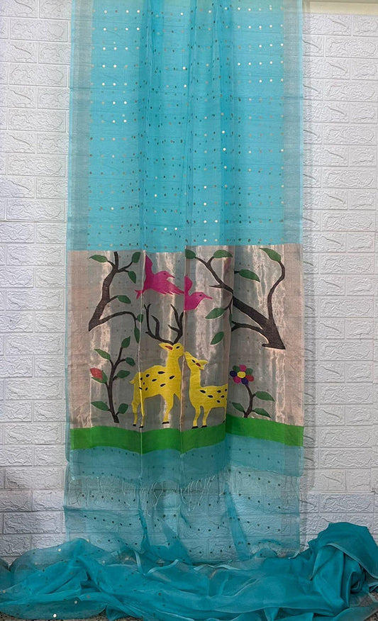 Goonj brass sequin embedded resham paithani saree