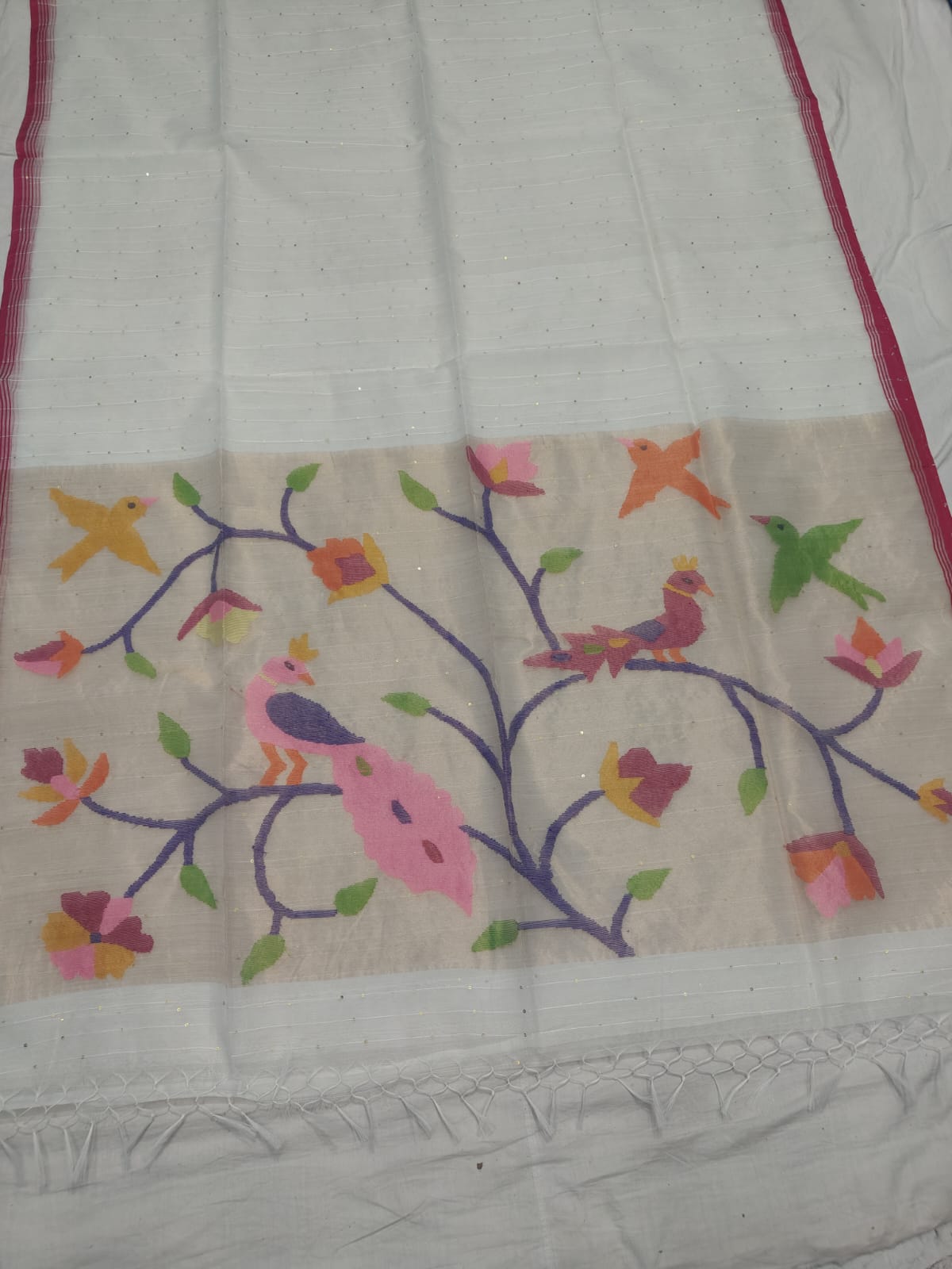 𝓞𝓭𝓱𝓪𝓷𝓲 – Muslin Silk Pathani Weave Saree with All-Over Sequin Elegance