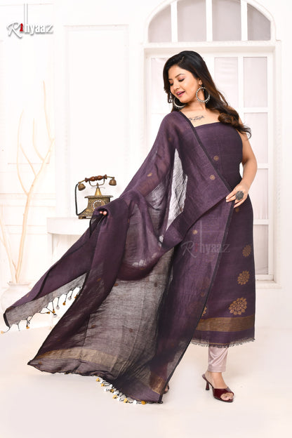 Mandala – Pure Silk Linen Zari Mandala Weaved Jamdani Suits