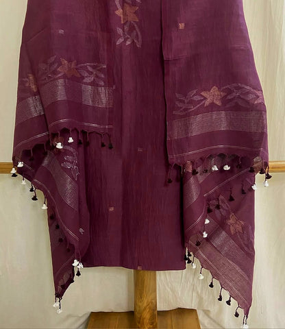 Ivy - Pure Jayshree Linen Suit by Rihyaaz with dual zari canopy-detail torso and matching canopy border dupatta in premium handwoven linen.
