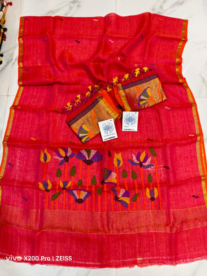 Pichwai Tissue Linen Jamdani Suit with Zari Palla & Floral Zari Dupatta