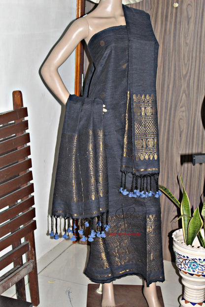 Ramya- Premium Textured Linen Suit with Madurai Border Top & Dupatta | Elegant Handwoven Craft