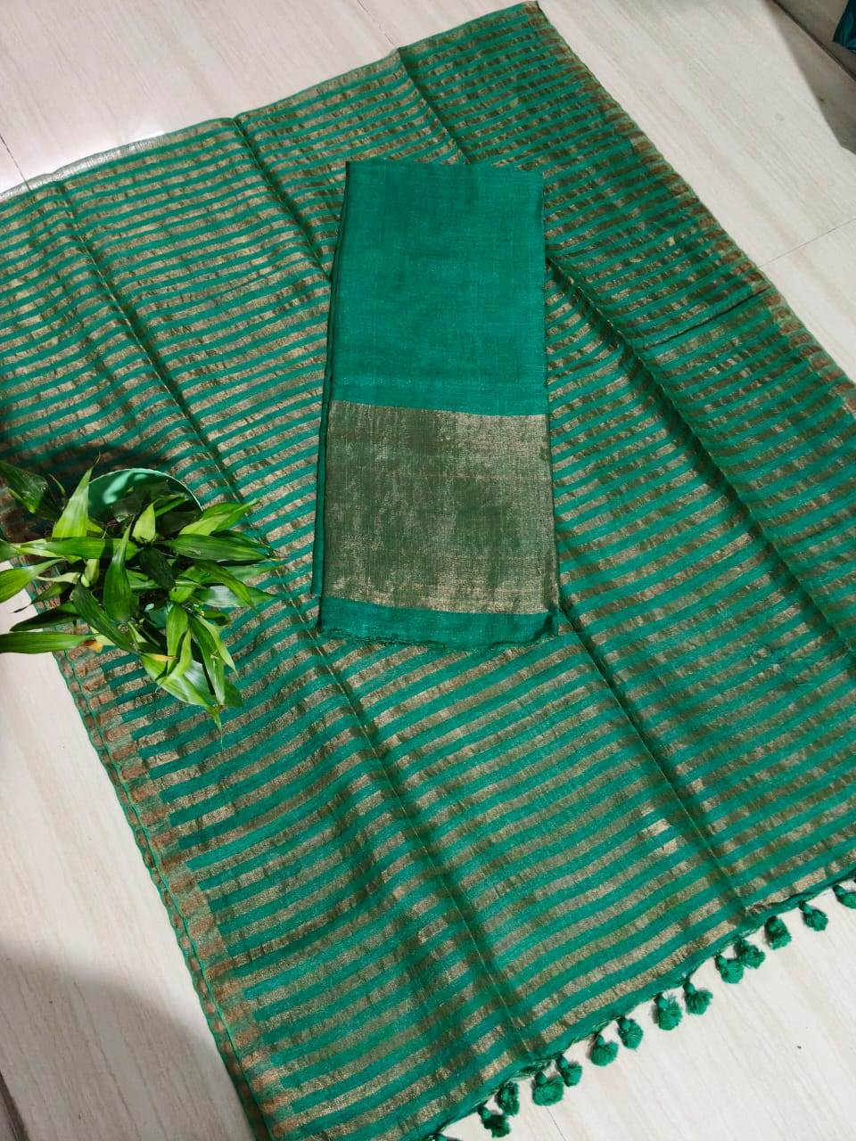 Mabesha – Tissue Silk Zari Stripe Linen Suits