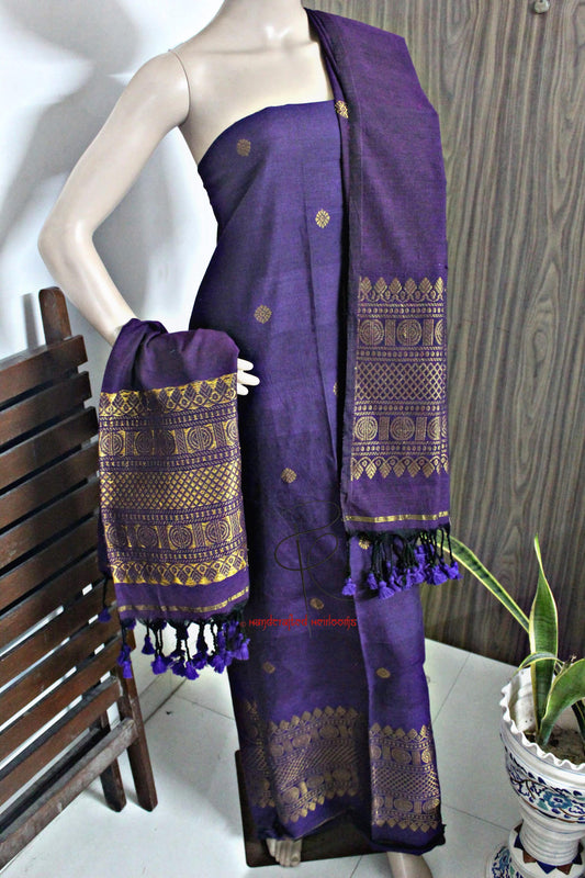 Ramya- Premium Textured Linen Suit with Madurai Border Top & Dupatta | Elegant Handwoven Craft